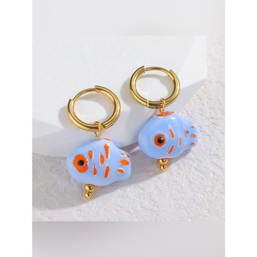 blue fish hoop Earrings A1637